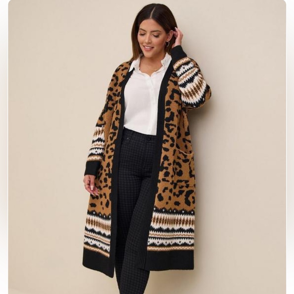 Torrid Vegan Cashmere Leopard Sweater Duster Size 1 1XL